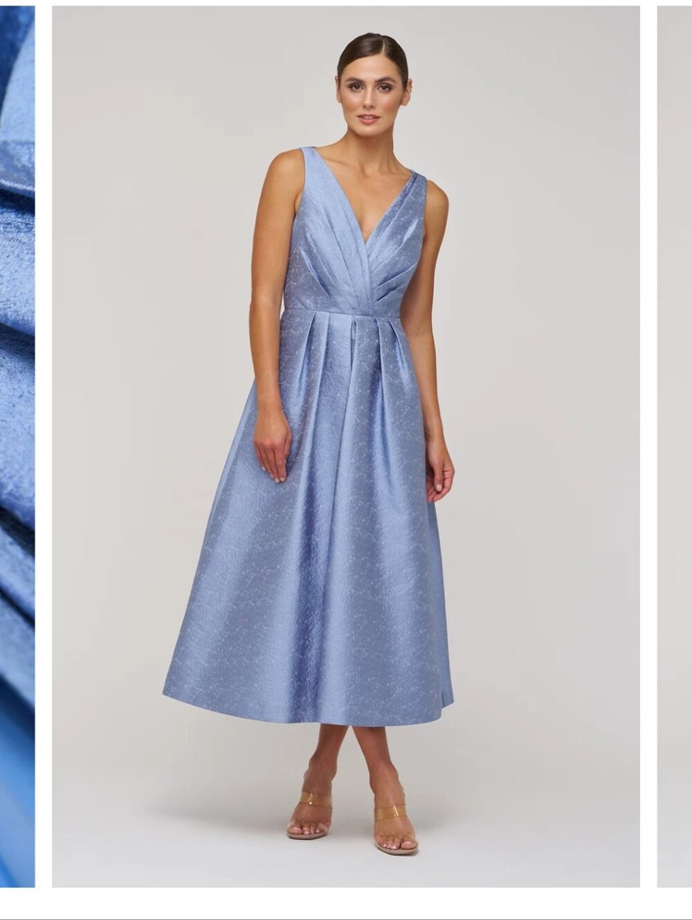 Nwt 16 Size $358 Kay Unger Light Blue Olivia Tea Length Dress V-Neck - Picture 6 of 17
